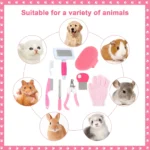 Set di bellezza rosa per piccoli animali da 8 pezzi set di bellezza per conigli con tagliaunghie per animali domestici e pettine per pulci di file - immagine 6