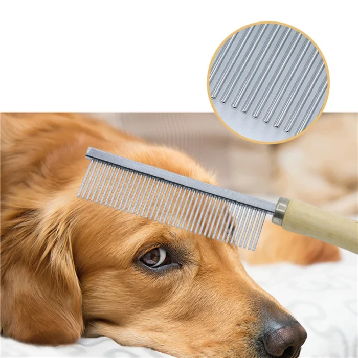 Attrezzatura per la toelettatura del cane pettine per peli di animali domestici pettine per peli di gatto manico in legno pettine per gatti spazzola per cani per capelli lisci accessori per cani - immagine 4