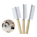 Attrezzatura per la toelettatura del cane pettine per peli di animali domestici pettine per peli di gatto manico in legno pettine per gatti spazzola per cani per capelli lisci accessori per cani - immagine 2