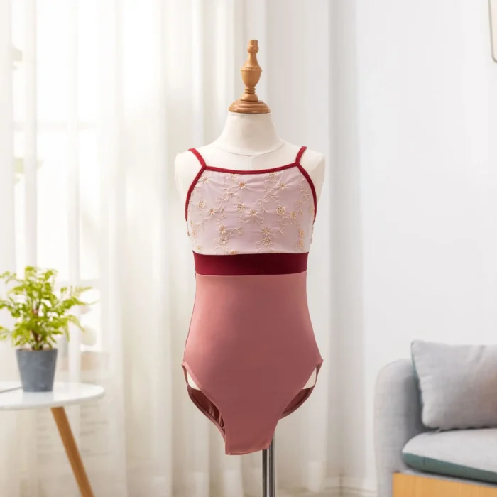Body da Ballo per Ragazze – Bretelle con Ricamo in Mesh per Danza, Balletto e Ginnastica - immagine 4