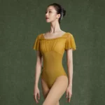 Nuovo Leotard da Balletto per Donna | Maniche a Volant e Schiena a V, Costume da Danza con Inserti in Rete - immagine 4