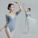 Body per Balletto Aereo Donna – Colletto a Coda di Pesce in Rete, Manica Media, Per Pratica e Insegnamento