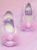 Ludancky - Scarpe da Ballo per Bambini con Fiore di Raso e Pizzo, Suola Morbida, Artiglio di Gatto, per Balletto e Yoga - immagine 5