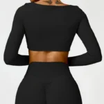 Hearuisavy Casual Quick Dry Sportswear Donna Square Neck Gym Top Donna Fitness Sport Crop Top Femminile Manica Lunga Abbigliamento Yoga - immagine 4