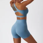 Hearuisavy - Tuta da Allenamento Scrunch 2 Pezzi Donna, Set da Yoga con Reggiseno Sportivo e Pantaloncini Fitness - immagine 2