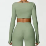 Hearuisavy Casual Quick Dry Sportswear Donna Square Neck Gym Top Donna Fitness Sport Crop Top Femminile Manica Lunga Abbigliamento Yoga - immagine 2