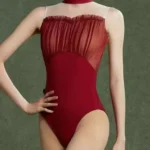 Body da Balletto per Donna Senza Maniche con Colletto Rialzato e Volant - Leotard per Pole Dance, Skate e Ginnastica - immagine 5