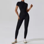 Miketi - Tuta Yoga Donna con Cerniera e Manica Corta per Allenamento Fitness e Palestra - immagine 2