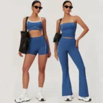 Set Yoga 2 Pezzi Donna - Tuta da Allenamento Sportiva con Pantaloncini a Vita Alta per Yoga, Fitness e Corsa