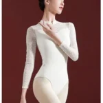 Body da Balletto per Donna – Leotard con Manica Lunga e Colletto Rialzato, Costume da Danza con Dettagli in Pizzo - immagine 5