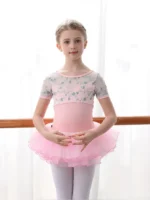 Body da Balletto per Ragazza con Ricamo e Maglia in Pizzo – Manica Corta, Patchwork, Dancewear per Pattinaggio - immagine 4