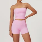 Set Yoga 2 Pezzi Donna - Tuta da Allenamento Sportiva con Pantaloncini a Vita Alta per Yoga, Fitness e Corsa - immagine 4
