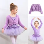 Tutu Balletto per Ragazze – Abito da Danza con Maniche Corte/Lunghe e Fiocco per Ginnastica e Festa di Compleanno - immagine 6