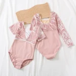 Body da Danza per Bambina - Velluto con Giuntura e Manica Lunga per Danza Classica - immagine 2