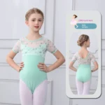 Body da Balletto per Ragazza con Ricamo e Maglia in Pizzo – Manica Corta, Patchwork, Dancewear per Pattinaggio - immagine 5