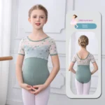 Body da Balletto per Ragazza con Ricamo e Maglia in Pizzo – Manica Corta, Patchwork, Dancewear per Pattinaggio - immagine 6
