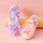 Ludancky - Scarpe da Ballo per Bambini con Fiore di Raso e Pizzo, Suola Morbida, Artiglio di Gatto, per Balletto e Yoga