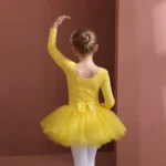 Tutu da Balletto per Ragazze con Maniche Corte/Lunghe – Abito da Danza in Tulle con Fiocco per Ginnastica e Festa di Compleanno