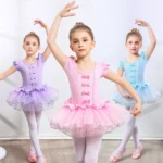 Tutu Balletto per Ragazze – Abito da Danza con Maniche Corte/Lunghe e Fiocco per Ginnastica e Festa di Compleanno