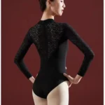 Body da Balletto per Donna – Leotard con Manica Lunga e Colletto Rialzato, Costume da Danza con Dettagli in Pizzo - immagine 4