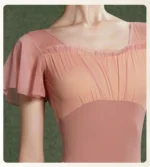 Nuovo Leotard da Balletto per Donna | Maniche a Volant e Schiena a V, Costume da Danza con Inserti in Rete - immagine 6
