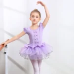 Tutu Balletto per Ragazze – Abito da Danza con Maniche Corte/Lunghe e Fiocco per Ginnastica e Festa di Compleanno - immagine 3