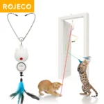 ROJECO – Giocattolo Interattivo 2 in 1 per Gatti con Laser e Piuma Retrattile