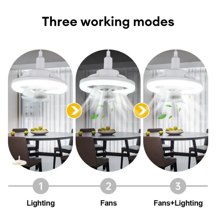 Ventilatore da Soffitto con Luce LED E27 – Testa Girevole a 360° con Telecomando - immagine 6