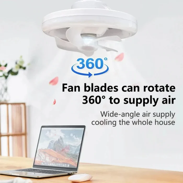 Ventilatore da Soffitto con Luce LED E27 – Testa Girevole a 360° con Telecomando - immagine 4