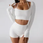 MIKETI – Tuta Fitness Donna a Maniche Lunghe con Imbottitura, Traspirante e Ad Asciugatura Rapida