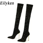 Eilyken – Stivali Over-the-Knee Elasticizzati con Cristalli, Punta a Stiletto, Moda Sexy per Passerella & Serate - immagine 3