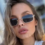 Arvin – Occhiali da Sole Rettangolari con Mezza Montatura in Metallo, Look Vintage Minimal