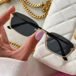 Arvin – Occhiali da Sole Rettangolari con Mezza Montatura in Metallo, Look Vintage Minimal - immagine 3