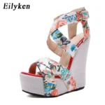 Eilyken – Sandali Estivi con Zeppa e Plateau in Seta Stampata - immagine 2