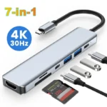 Kebidumei – Docking Station USB C 7 in 1 con HDMI 4K, USB 3.0, Lettore Schede e Ricarica PD 87W per MacBook e Laptop
