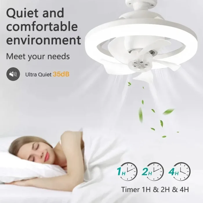 Ventilatore da Soffitto con Luce LED E27 – Testa Girevole a 360° con Telecomando - immagine 2