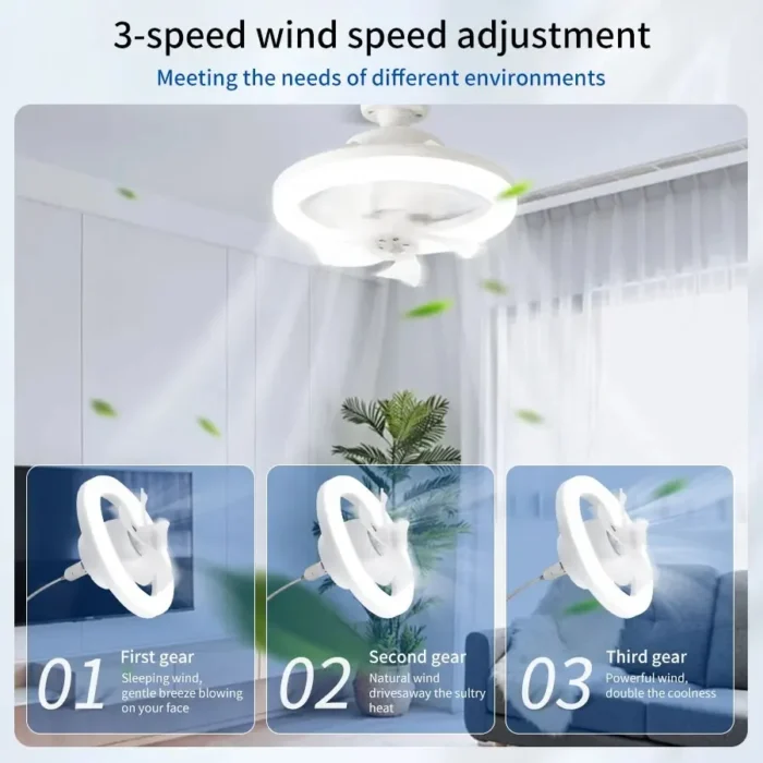Ventilatore da Soffitto con Luce LED E27 – Testa Girevole a 360° con Telecomando - immagine 5