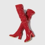 Eilyken Stivali sopra il ginocchio da donna in pelle verniciata invernale Moda discoteca Stivaletti con cerniera punta tonda Scarpe da donna con tacco alto quadrato - immagine 4