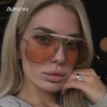Arvin – Occhiali da Sole Pilot Oversize Donna, Montatura in Metallo Vintage con Lenti Marroni UV400 - immagine 4