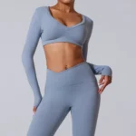 MIKETI – Top Yoga Donna a Maniche Lunghe Crop Push-Up, Traspirante e Quick-Dry - immagine 2
