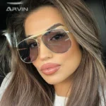 Arvin – Occhiali da Sole Pilot Oversize Donna, Montatura in Metallo Vintage con Lenti Marroni UV400