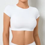 ZEEHOOH – Top Corto Donna Imbottito con Schiena Aperta, Manica Corta e Coppe Integrate per Yoga e Allenamento - immagine 2