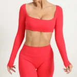 ZEEHOOH – Top Corto Sportivo Donna con Scollo a V Imbottito, Manica Lunga e Tessuto Quick-Dry per Yoga e Fitness