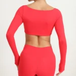 ZEEHOOH – Top Corto Sportivo Donna con Scollo a V Imbottito, Manica Lunga e Tessuto Quick-Dry per Yoga e Fitness - immagine 2