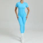 ZEEHOOH – Tuta Intera Sportiva Donna con Cerniera, Manica Corta e Vestibilità Push-Up per Palestra e Yoga - immagine 6