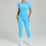 ZEEHOOH – Tuta Intera Sportiva Donna con Cerniera, Manica Corta e Vestibilità Push-Up per Palestra e Yoga