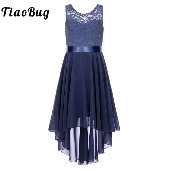 TiaoBug – Abito Principessa in Chiffon per Ragazze con Pizzo Floreale, Orlo Asimmetrico per Feste e Danza Lirica - immagine 1