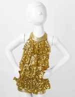 TiaoBug – Costume da danza jazz e latino con paillettes per bambine, body tutù corto a collo all’americana per spettacoli scenici - immagine 2