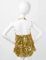 TiaoBug – Costume da danza jazz e latino con paillettes per bambine, body tutù corto a collo all’americana per spettacoli scenici - immagine 3