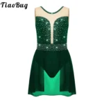 TiaoBug – Abito da danza lirica e pattinaggio artistico per ragazze, body con strass e tutu in chiffon trasparente